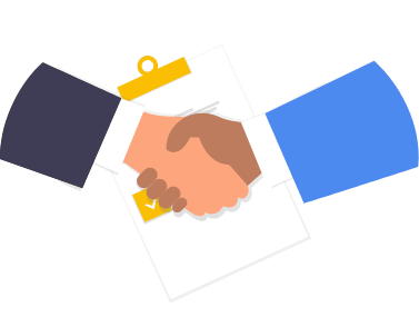 Illustration von zwei Personen, die sich die Hand geben